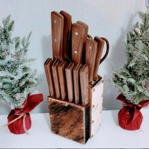 Cowhide Knife Block with knives